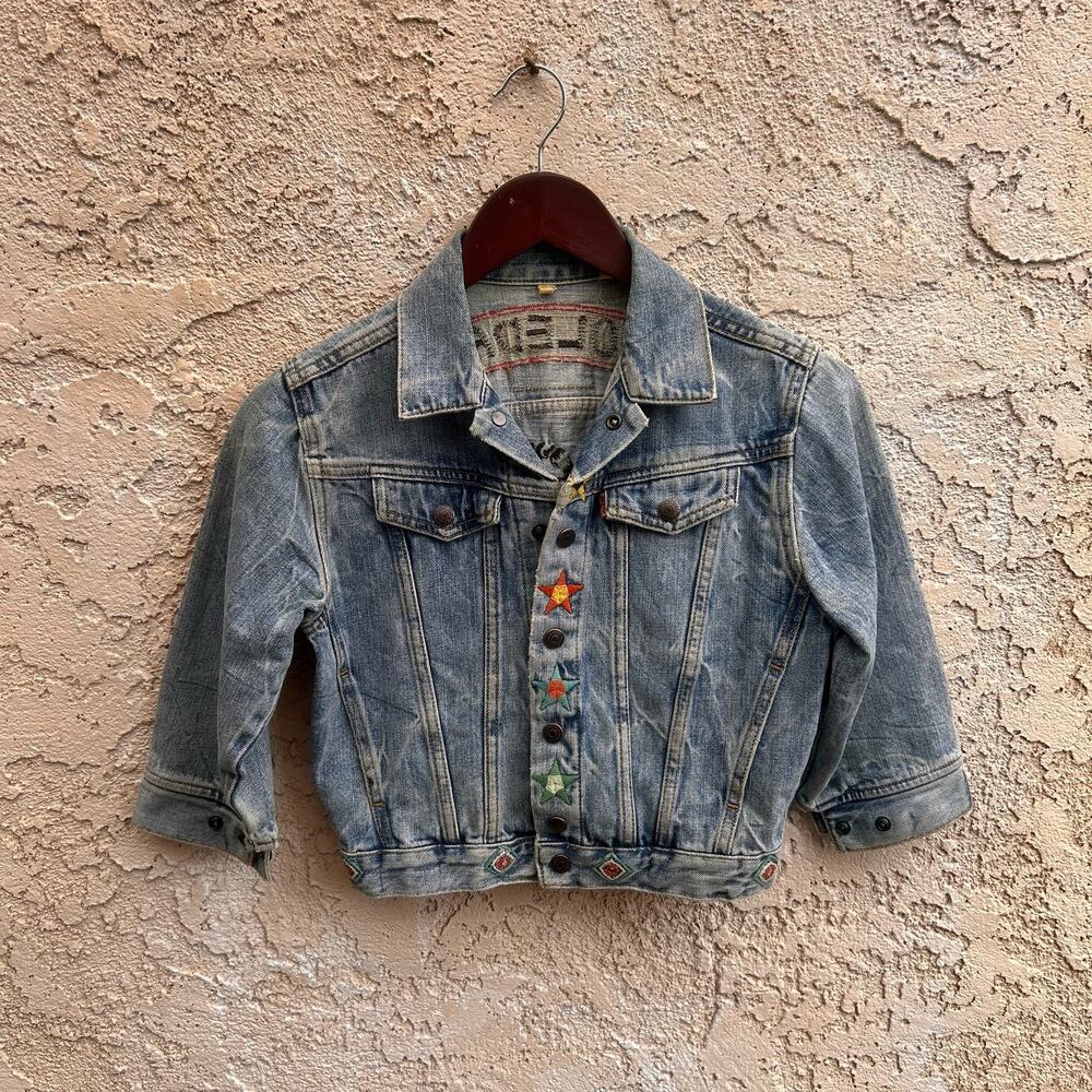 LVC Big E Orange Tab Denim Jacket Scorpion Embroidery Cropped Levi's Womens XS/S